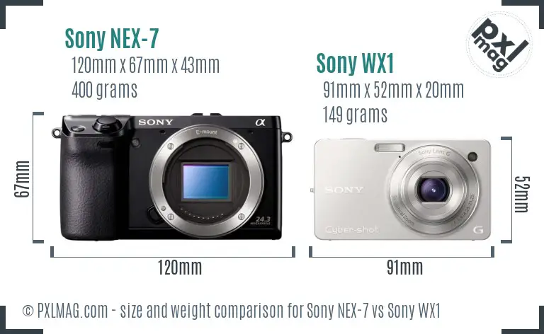Sony NEX-7 vs Sony WX1 size comparison