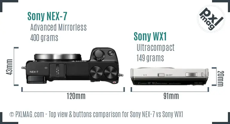 Sony NEX-7 vs Sony WX1 top view buttons comparison