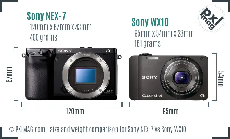 Sony NEX-7 vs Sony WX10 size comparison