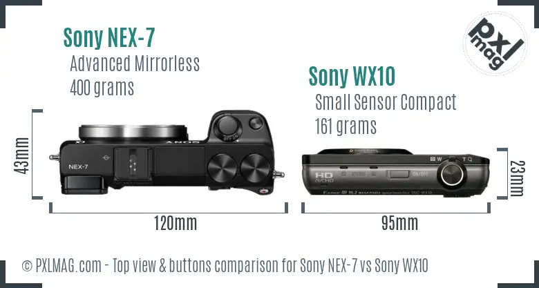 Sony NEX-7 vs Sony WX10 top view buttons comparison