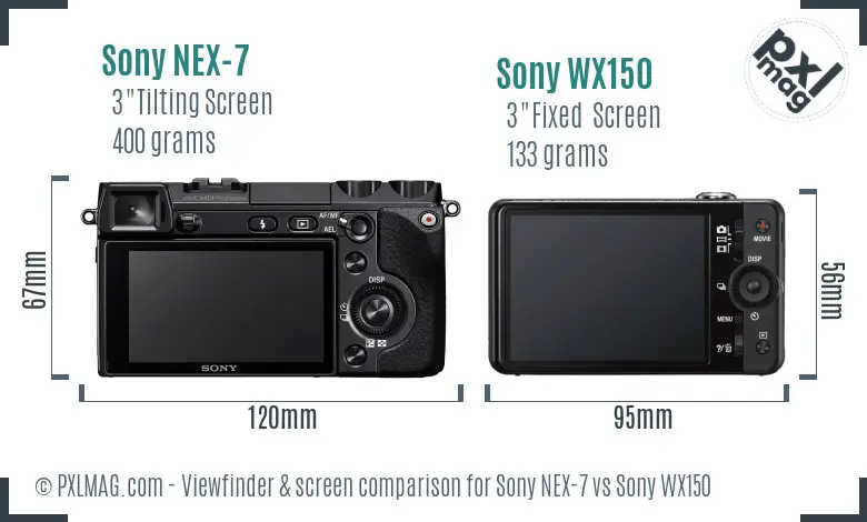 Sony NEX-7 vs Sony WX150 Screen and Viewfinder comparison