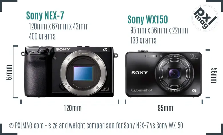 Sony NEX-7 vs Sony WX150 size comparison