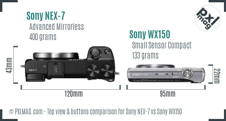 Sony NEX-7 vs Sony WX150 top view buttons comparison