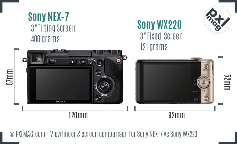 Sony NEX-7 vs Sony WX220 Screen and Viewfinder comparison