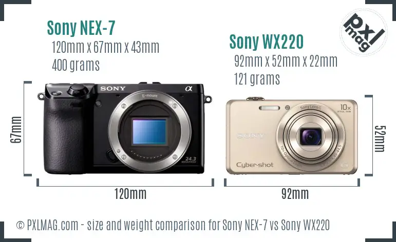 Sony NEX-7 vs Sony WX220 size comparison
