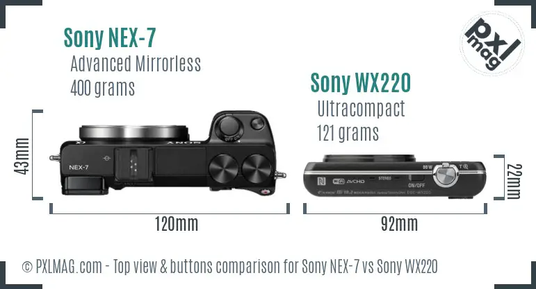 Sony NEX-7 vs Sony WX220 top view buttons comparison