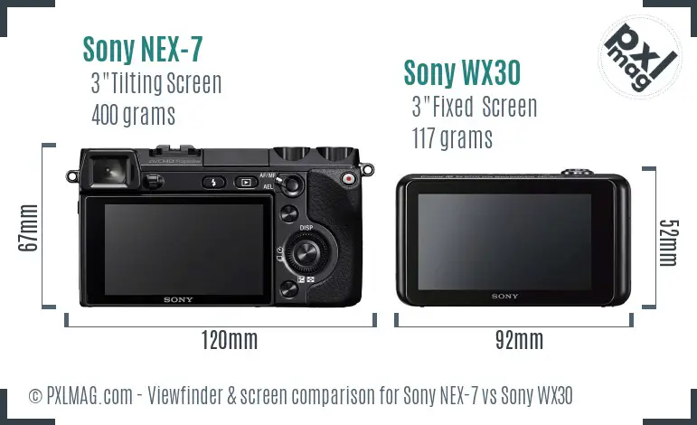Sony NEX-7 vs Sony WX30 Screen and Viewfinder comparison