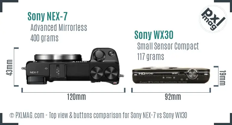 Sony NEX-7 vs Sony WX30 top view buttons comparison