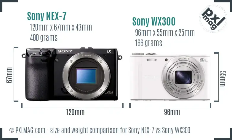 Sony NEX-7 vs Sony WX300 size comparison