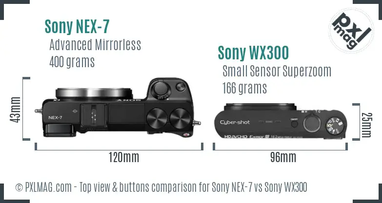 Sony NEX-7 vs Sony WX300 top view buttons comparison