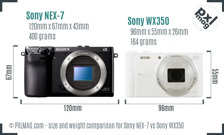 Sony NEX-7 vs Sony WX350 size comparison