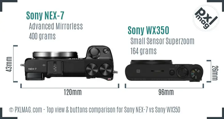Sony NEX-7 vs Sony WX350 top view buttons comparison