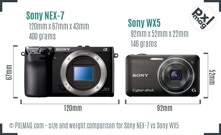 Sony NEX-7 vs Sony WX5 size comparison