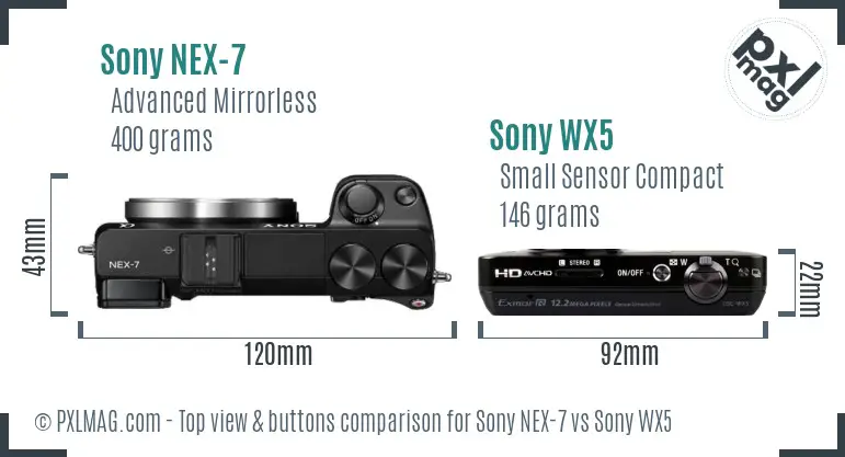 Sony NEX-7 vs Sony WX5 top view buttons comparison