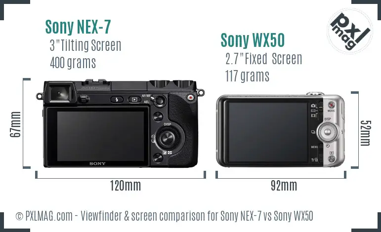 Sony NEX-7 vs Sony WX50 Screen and Viewfinder comparison