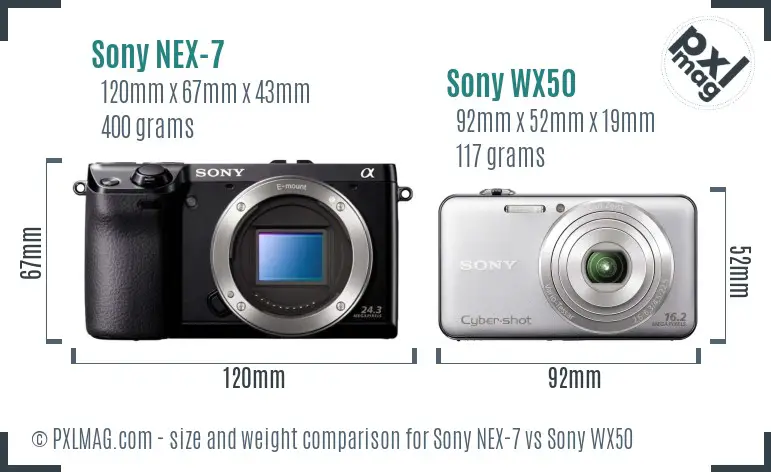 Sony NEX-7 vs Sony WX50 size comparison