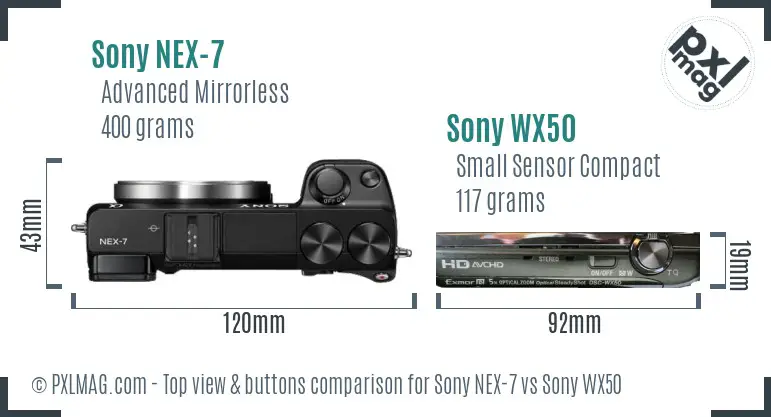 Sony NEX-7 vs Sony WX50 top view buttons comparison