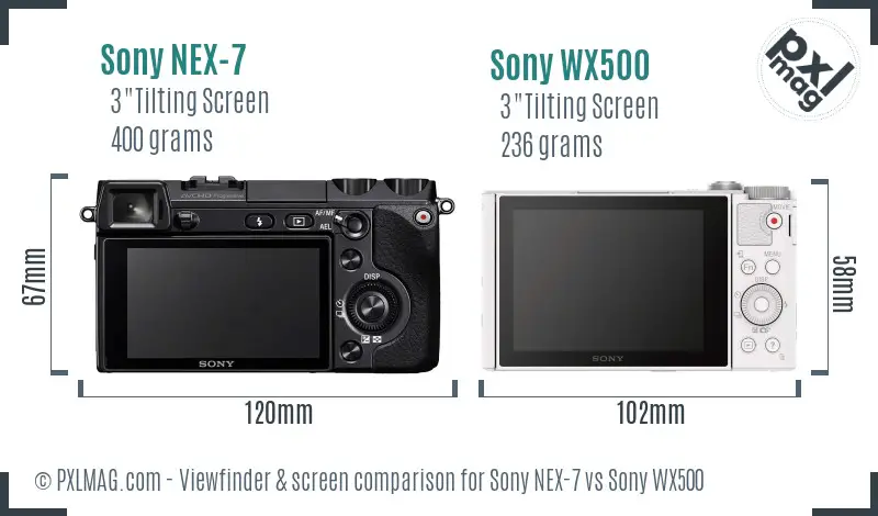 Sony NEX-7 vs Sony WX500 Screen and Viewfinder comparison