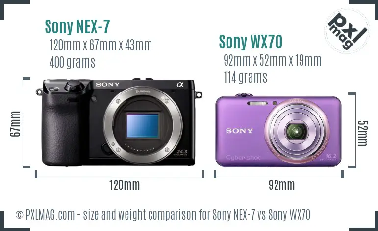 Sony NEX-7 vs Sony WX70 size comparison