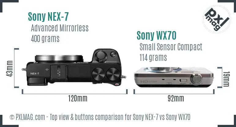 Sony NEX-7 vs Sony WX70 top view buttons comparison