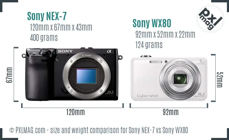 Sony NEX-7 vs Sony WX80 size comparison