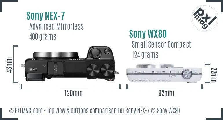 Sony NEX-7 vs Sony WX80 top view buttons comparison