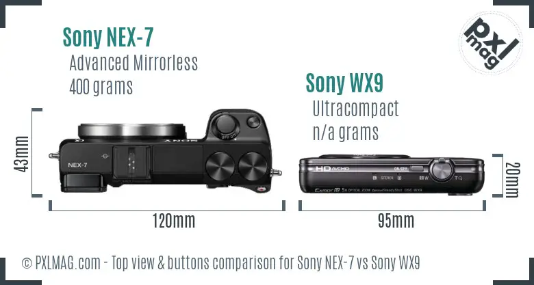 Sony NEX-7 vs Sony WX9 top view buttons comparison