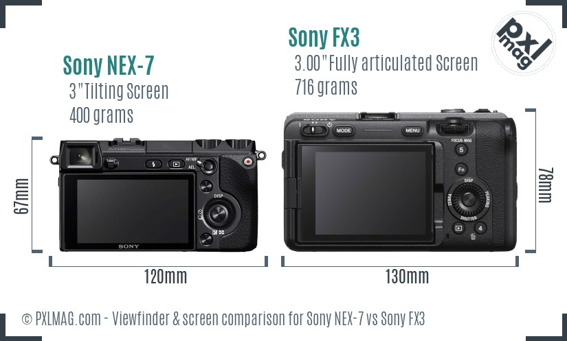 Sony NEX-7 vs Sony FX3 Screen and Viewfinder comparison