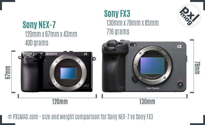 Sony NEX-7 vs Sony FX3 size comparison