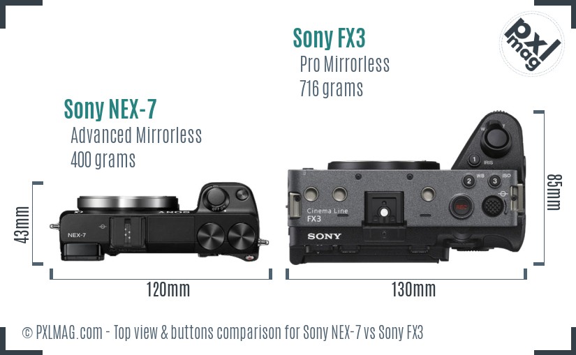 Sony NEX-7 vs Sony FX3 top view buttons comparison
