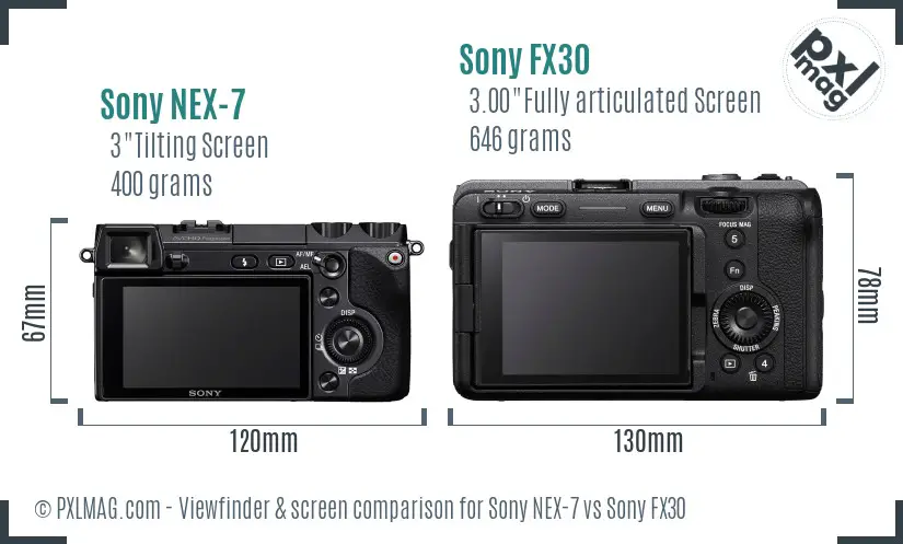 Sony NEX-7 vs Sony FX30 Screen and Viewfinder comparison