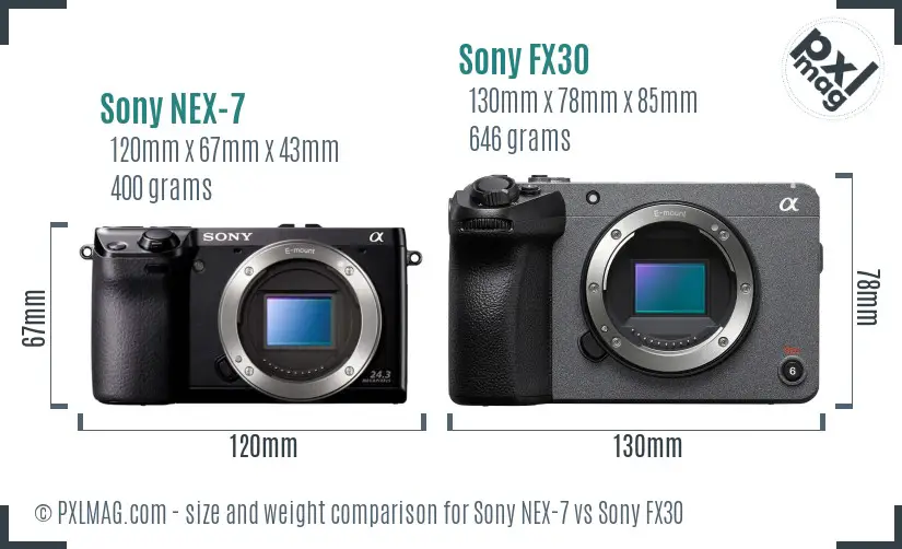 Sony NEX-7 vs Sony FX30 size comparison