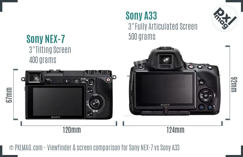 Sony NEX-7 vs Sony A33 Screen and Viewfinder comparison