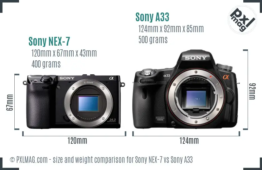 Sony NEX-7 vs Sony A33 size comparison