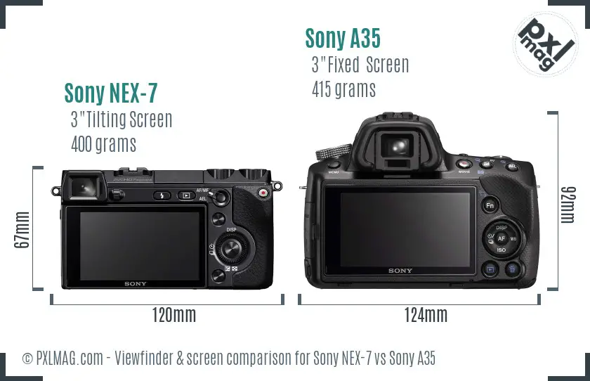 Sony NEX-7 vs Sony A35 Screen and Viewfinder comparison