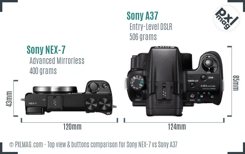 Sony NEX-7 vs Sony A37 top view buttons comparison