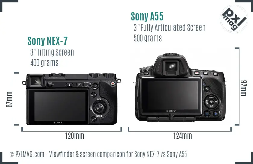 Sony NEX-7 vs Sony A55 Screen and Viewfinder comparison