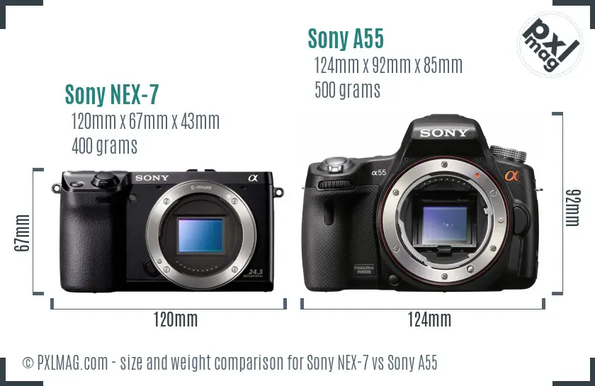 Sony NEX-7 vs Sony A55 size comparison