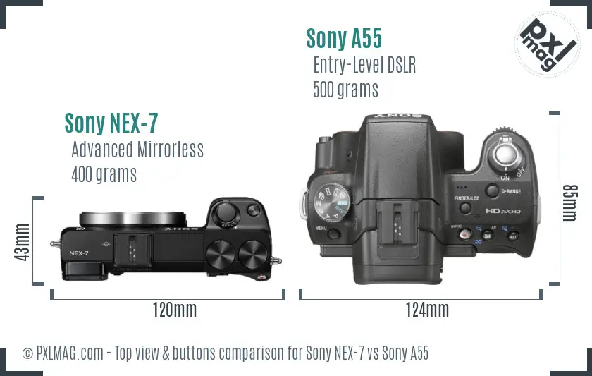 Sony NEX-7 vs Sony A55 top view buttons comparison