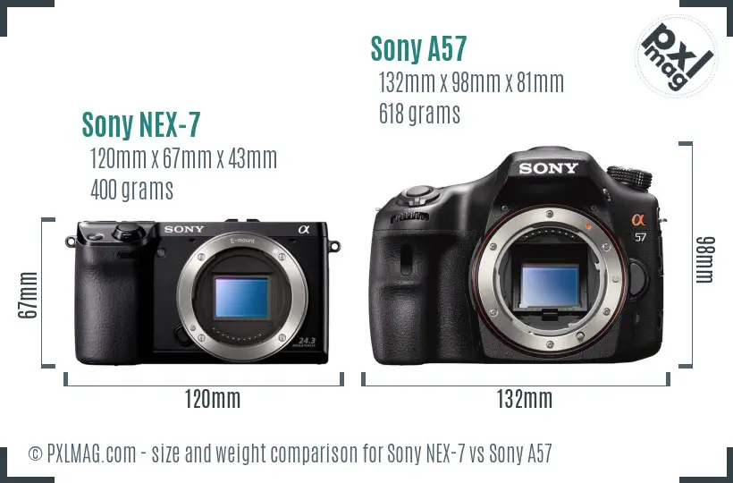 Sony NEX-7 vs Sony A57 size comparison