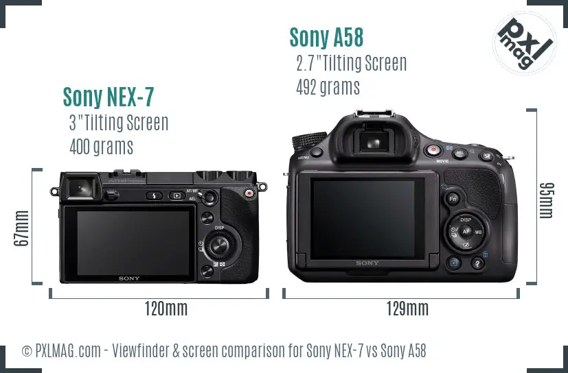 Sony NEX-7 vs Sony A58 Screen and Viewfinder comparison