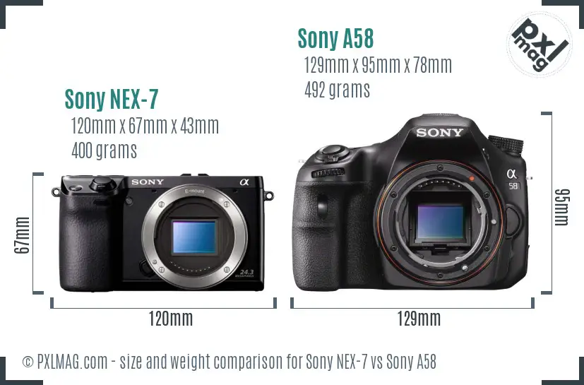 Sony NEX-7 vs Sony A58 size comparison