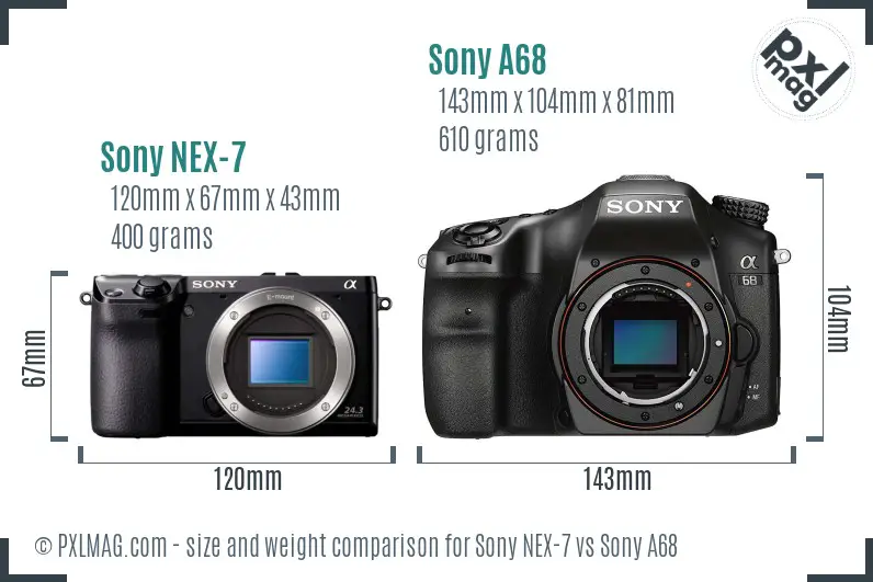 Sony NEX-7 vs Sony A68 size comparison