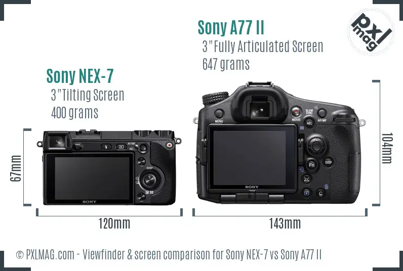 Sony NEX-7 vs Sony A77 II Screen and Viewfinder comparison