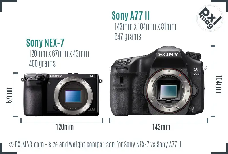 Sony NEX-7 vs Sony A77 II size comparison