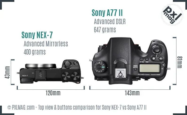 Sony NEX-7 vs Sony A77 II top view buttons comparison