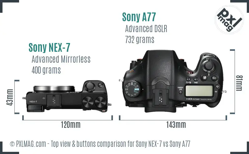 Sony NEX-7 vs Sony A77 top view buttons comparison