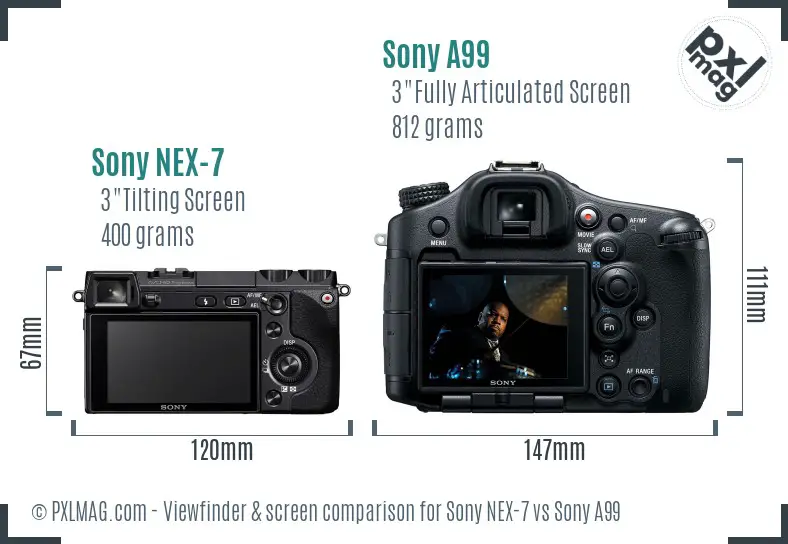 Sony NEX-7 vs Sony A99 Screen and Viewfinder comparison