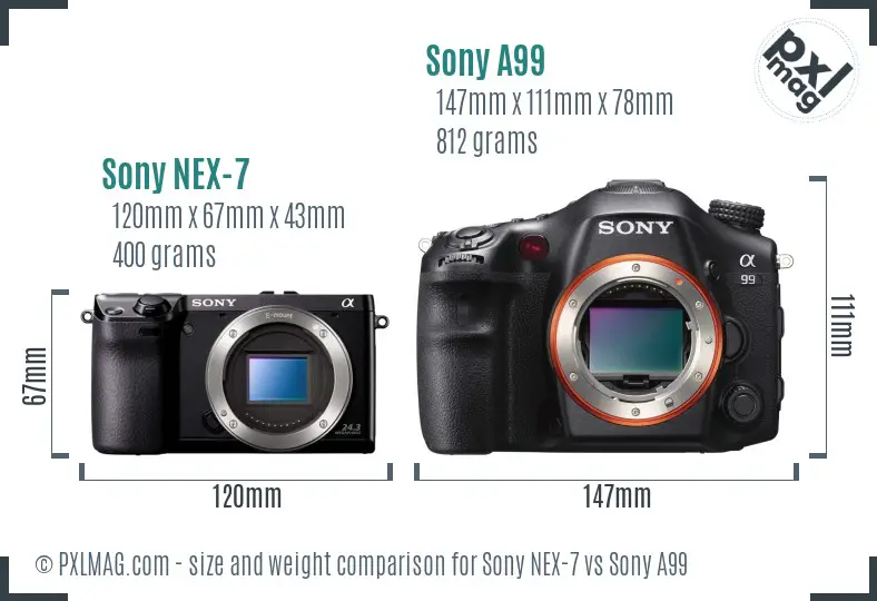 Sony NEX-7 vs Sony A99 size comparison