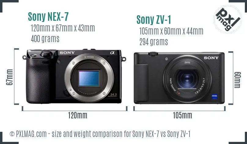 Sony NEX-7 vs Sony ZV-1 size comparison